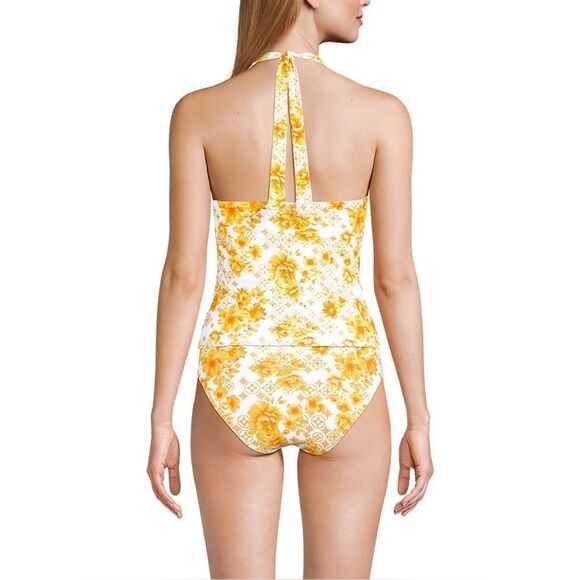 Land's End chlorine resist halter twist tankini swim top yellow mosaic floral 6 - Picture 2 of 4